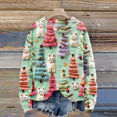 Christmas Tree Cute Cat 3D Print Knit Pullover Sweater