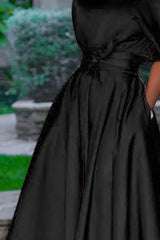 Solid Ruffle Hem Belted Long Dress