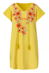 Floral Print Tassel Decor Tie Neck Dress