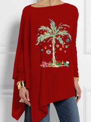 Christmas Palm Tree Round Neck Casual Irregular T-Shirt