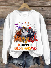 Casual Happy Hallothankmas Print Long Sleeve Sweatshirt