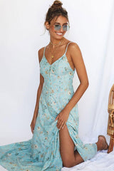 Mini Floral Button Down V Neck Beach Maxi Dress