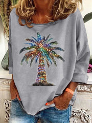Christmas Palm Tree Print Crew Neck Sweatshirt
