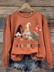 Hallothanksmas Gnome Print Crew Neck Sweatshirt