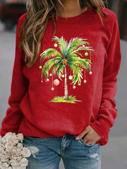 Casual Christmas Palm Tree Print Long Sleeve Sweatshirt