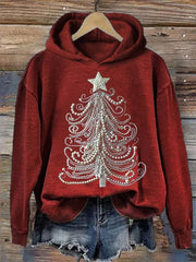 Women's Classy Christmas Tree Pearl Art PrintHooded Sweatshirt