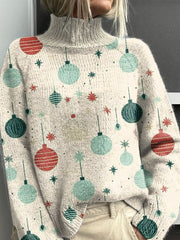 Colorful Christmas Items Christmas Print Knit Turtleneck Pullover Sweater