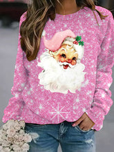 Pink Christmas Santa Print Loose Sweatshirt