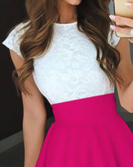 Colorblock Contrast Lace Ruffle Hem Mini Skater Dress
