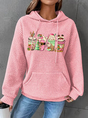 Pink Coffee Cup Print Waffle Hoodie