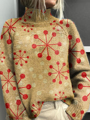 Vintage Christmas Art Print Knit Turtleneck Pullover Sweater