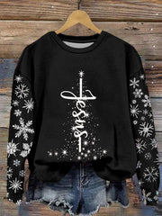 Jesus Snowflake Print Sweatshirt