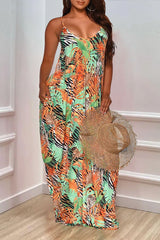 Allover Print Pocket Side Cami Maxi Dress