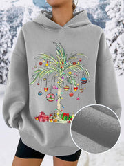 Christmas Palm Tree Print Hooded Sweatshirt