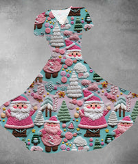 Pink Santa Claus Print Casual Swing Dress