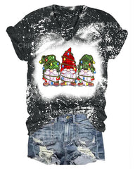 Women Christmas Funny Gnomes Print T-Shirt