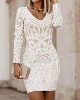 Solid Lace Trim Form Fitted Mini Dress