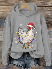 Women's Merry Christmas Chicken Print Hoodie