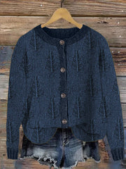 Vintage Forest Christmas Trees Jacquard Cozy Knit Cardigan