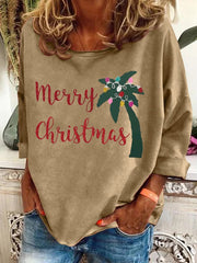 Retro Palm Tree Merry Chrismas Printed Sweatshirt
