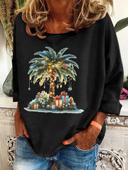 Christmas Palm Tree Holiday Print Casual Sweatshirt