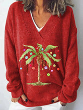 Christmas Palm Tree Print Knit Sweater