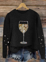 Women's Christmas Wine Jewel Art Crew Neck Sweatshirt