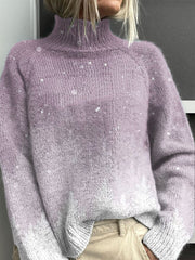Purple Gradient Snowflake Christmas Pattern Art Print Knit Turtleneck Pullover Sweater