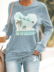 Retro Florida Merry Christmas Beach Palm Tree Print Sweatshirt