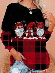 Casual Midget Plaid Print Long Sleeve Sweatshirt