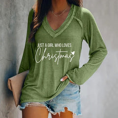 Just A Girl Who Loves Christmas Print Casual Long Sleeve T-Shirt