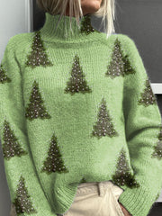 Lovely Christmas Tree Art Print Knit Turtleneck Pullover Sweater