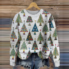 Vintage Christmas Tree Pattern Style Knitted Warm Sweater