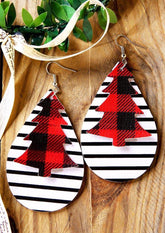 Christmas Tree Plaid Striped Dual-Layered Earrings
