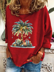 Christmas Palm Tree Holiday Print Casual Sweatshirt