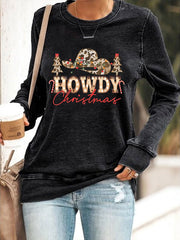 Western Howdy Christmas Print Casual T-Shirt
