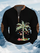Christmas Palm Tree Print Zip Sweatshirt