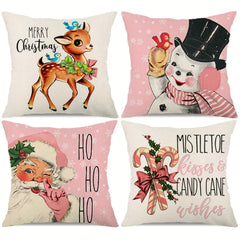 Christmas Winter Snowman Throw Pillow Covers 18x18, Set of 4 Winter Snowflake Snowman Home Decorative Linen Pillow Covers for Living Room
