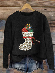 Women's Christmas Jewelry Sock Print Sweatshirt