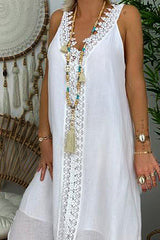 Guipure Lace Trim Split Hem Maxi Dress