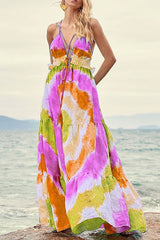 Allover Print Criss Cross Maxi Peplum Dress