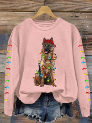 Christmas Dog Mom Print Casual Drop Shoulder Long Sleeve T-Shirt