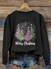 Merry Christmas Trees Print Crew Neck Sweatshirt