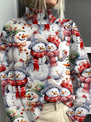 Christmas Snowman Print Knit Turtleneck Pullover Sweater