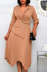 Grommet Eyelet Asymmetrical Pleated Hem Blazer Dress