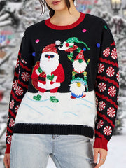 Women Christmas Print Casual Round Neck Sweater