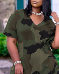 Camo & Leopard Print Slant Pocket Side Dress