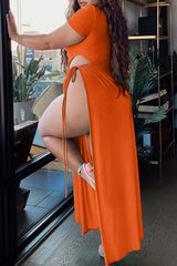 Drawstring Cut Out Slit Side Maxi Dress