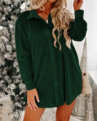 Flaxen Velvet Button Front Shirt Mini Dress