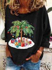 Christmas Palm Tree Holiday Print Casual Sweatshirt